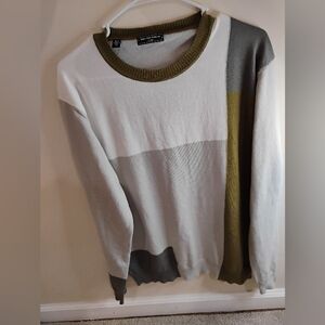 Saks Fifth Avenue Men's Size L Colorblock Sweater - Olive, Gray, and White